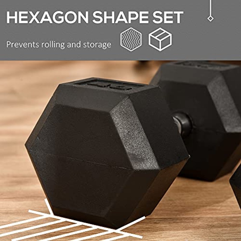 Soozier Hex Dumbbells 2개 세트, 고무 무게 운동 피트니스 덤벨, 미끄럼 방지 핸들, 안티롤, 여성용 또는 남성용 홈 체육관 운동, 2 x 40lbs