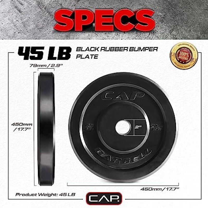 CAP 바벨 올림픽 범퍼 플레이트, 블랙, 45lb 싱글