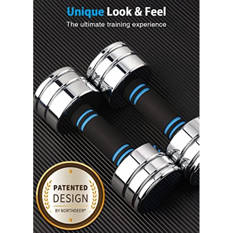 Northdeer Steel Dumbbells 폼 핸들이 있는 초소형 및 조절 가능한 크롬 덤벨 5lb 10lb 15lb 20lb 30lb 50lb 홈 체육관 운동(크기 선택)