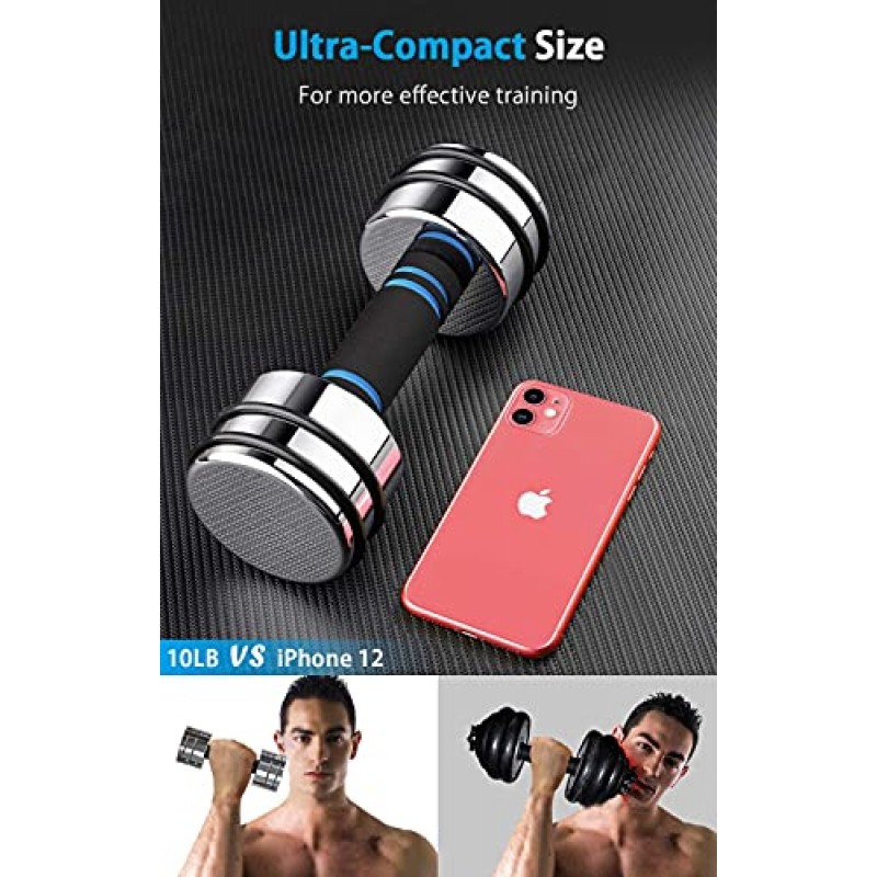 Northdeer Steel Dumbbells 폼 핸들이 있는 초소형 및 조절 가능한 크롬 덤벨 5lb 10lb 15lb 20lb 30lb 50lb 홈 체육관 운동(크기 선택)
