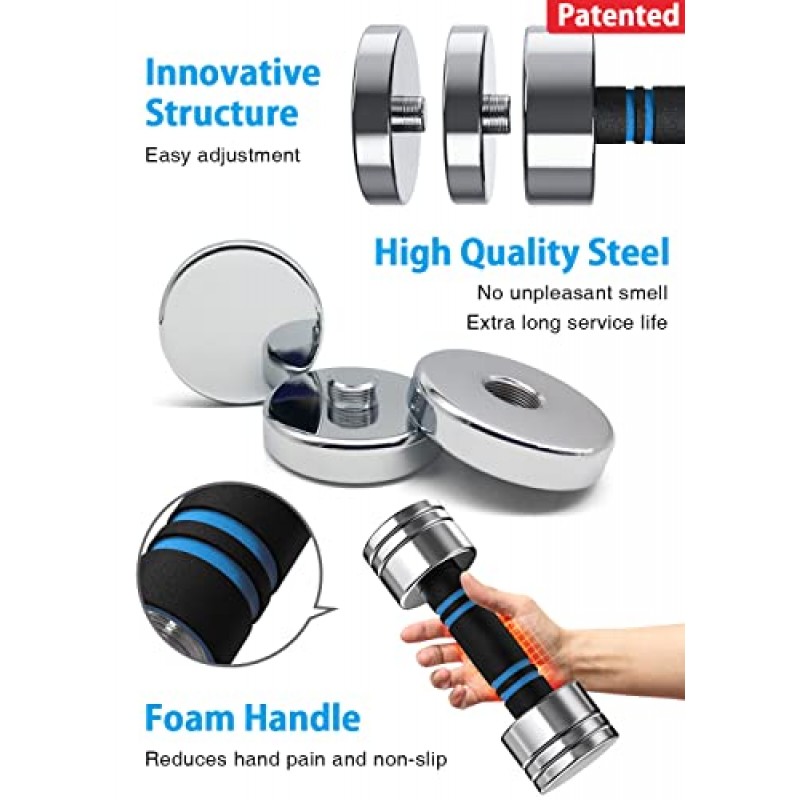 Northdeer Steel Dumbbells 폼 핸들이 있는 초소형 및 조절 가능한 크롬 덤벨 5lb 10lb 15lb 20lb 30lb 50lb 홈 체육관 운동(크기 선택)