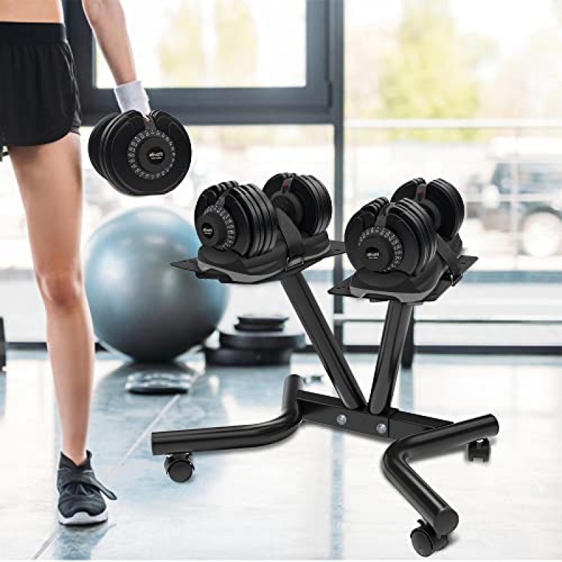 ATIVAFIT 조정 가능한 덤벨 스탠드 피트니스 다이얼 홈 체육관 세트 용 조절 가능한 벨트가있는 덤벨 랙