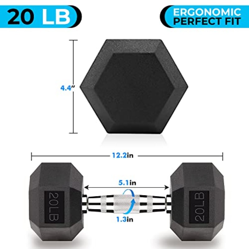 운동 및 피트니스용 체조 파워 육각 웨이트 덤벨 세트, 5lb, 10lb, 15lb, 20lb, 25lb, 30lb 및 40lb, 싱글 또는 페어 세트 선택