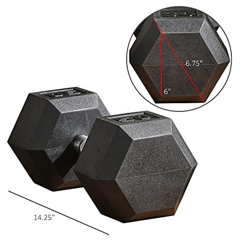 Soozier Hex Dumbbells 2개 세트, 고무 무게 운동 피트니스 덤벨, 미끄럼 방지 핸들, 안티롤, 여성용 또는 남성용 홈 체육관 운동, 2 x 50lbs