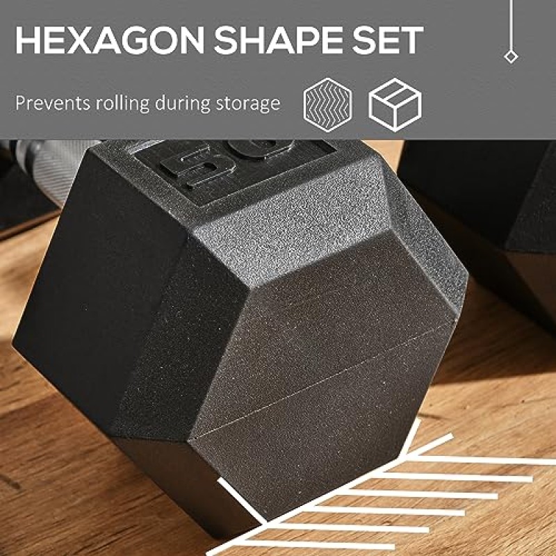 Soozier Hex Dumbbells 2개 세트, 고무 무게 운동 피트니스 덤벨, 미끄럼 방지 핸들, 안티롤, 여성용 또는 남성용 홈 체육관 운동, 2 x 50lbs