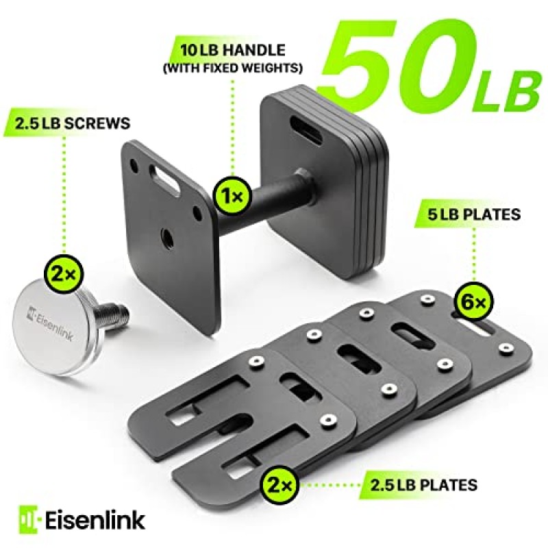 Eisenlink 조정 가능한 덤벨, 50/80lbs 조정 가능한 덤벨 세트 빠른 잠금 조정 가능한 덤벨 인체공학적으로 미끄럼 방지 강철 손잡이가 있는 정사각형 무게 세트 홈 체육관 피트니스