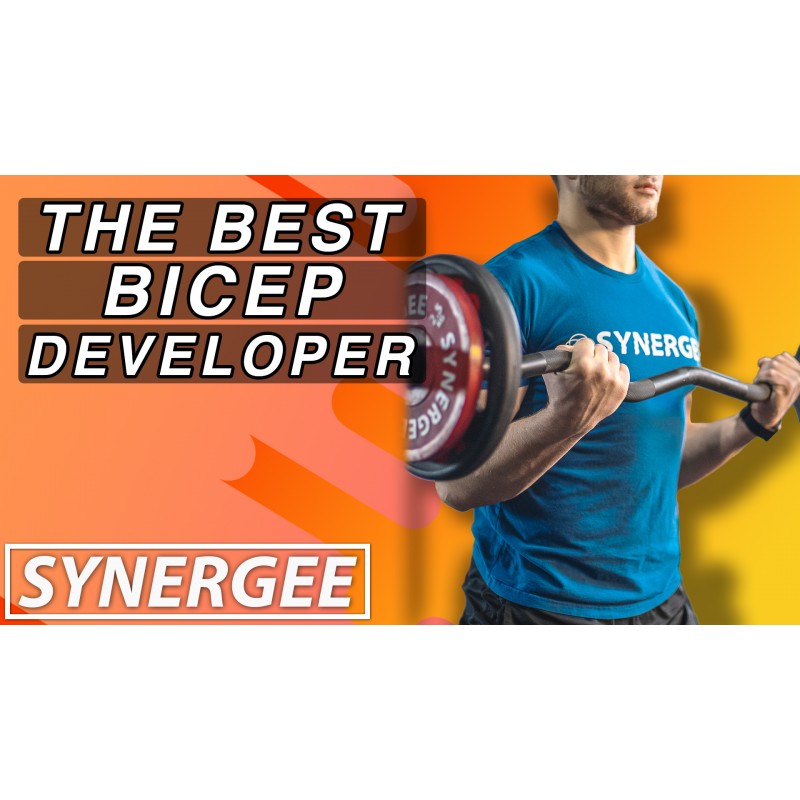 Synergee Commercial EZ Curl 올림픽 바 크롬 & 블랙 인산염(파우더 코팅 황동 부싱 포함) 이두박근 및 삼두근 확장에 탁월