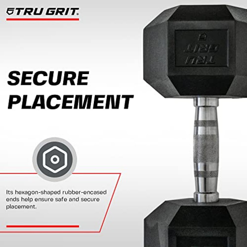 Tru Grit Fitness Hex Elite TPU 덤벨 - 질감 있는 강철 손잡이, 열가소성 폴리우레탄 헤드 및 육각형 고무로 둘러싸인 끝 부분이 특징인 육각 웨이트 - 검정색