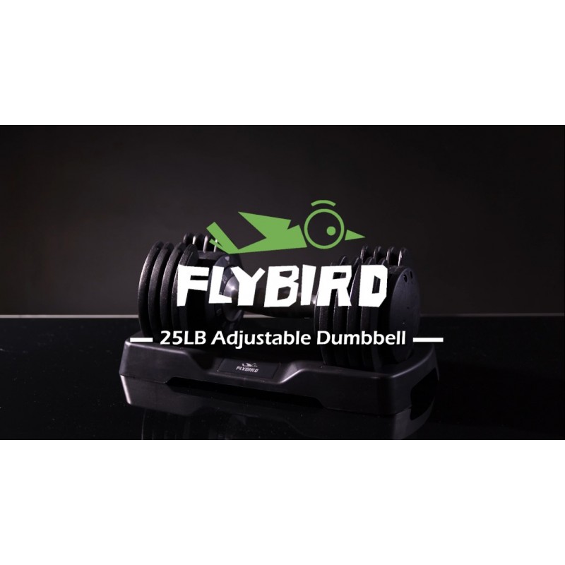 FLYBIRD 조정 가능한 25LB 단일 덤벨, 미끄럼 방지 금속이 있는 남성 및 여성용 핸들을 돌려 빠르게 무게 조절, 전신 운동 피트니스에 적합한 트레이가 있는 검은색 덤벨
