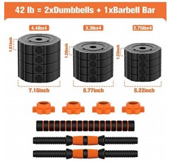 조정 가능한 무게 바벨 아령 세트, BOSWELL 무게 아령 성인용 연결 막대가있는 미끄럼 방지 네오프렌 손 무게 여성 남성 피트니스, 홈 체육관 운동 훈련 장비