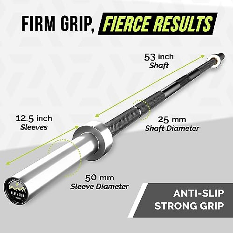 Rage Fitness 여성용 블랙 엘리베이션 바벨(6FT)(33LBS 바 중량)(1200LBS 중량 용량) 전신 운동용 블랙 마그네슘 인산염 샤프트, 구리 부싱 슬리브가 포함된 파워리프팅 바벨