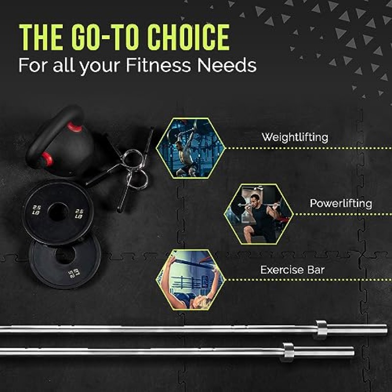 Rage Fitness 여성용 블랙 엘리베이션 바벨(6FT)(33LBS 바 중량)(1200LBS 중량 용량) 전신 운동용 블랙 마그네슘 인산염 샤프트, 구리 부싱 슬리브가 포함된 파워리프팅 바벨