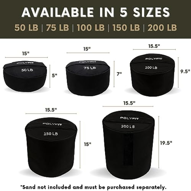 Polyfit Strongman 샌드백 - 웨이트 및 근력 트레이닝을 위한 고강도 운동 샌드백 - 모래는 포함되지 않음 - 50, 75, 100, 150, 200파운드