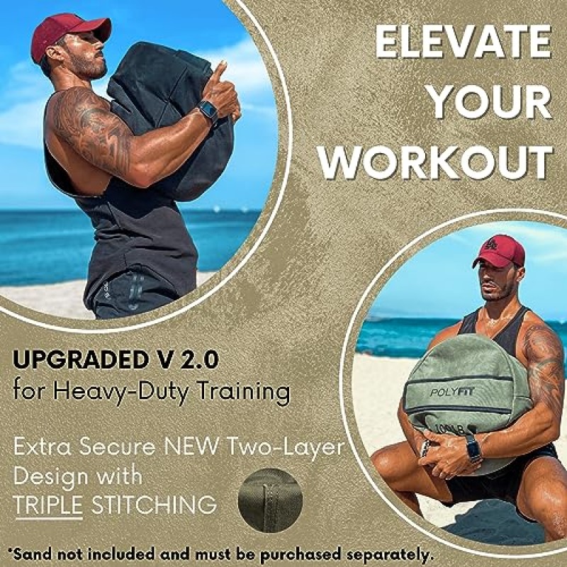 Polyfit Strongman 샌드백 - 웨이트 및 근력 트레이닝을 위한 고강도 운동 샌드백 - 모래는 포함되지 않음 - 50, 75, 100, 150, 200파운드