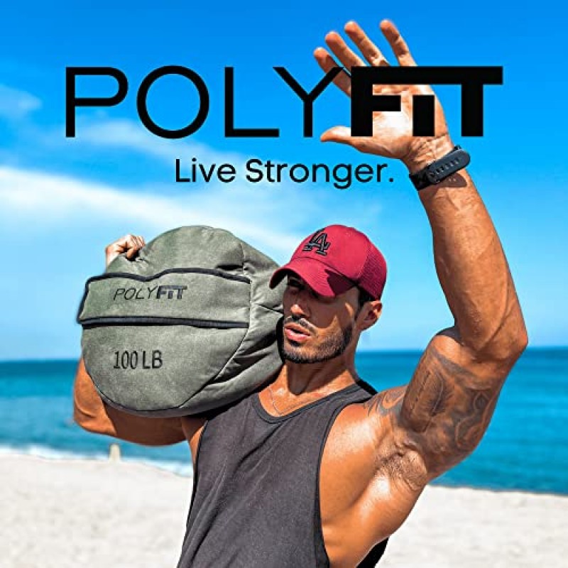Polyfit Strongman 샌드백 - 웨이트 및 근력 트레이닝을 위한 고강도 운동 샌드백 - 모래는 포함되지 않음 - 50, 75, 100, 150, 200파운드