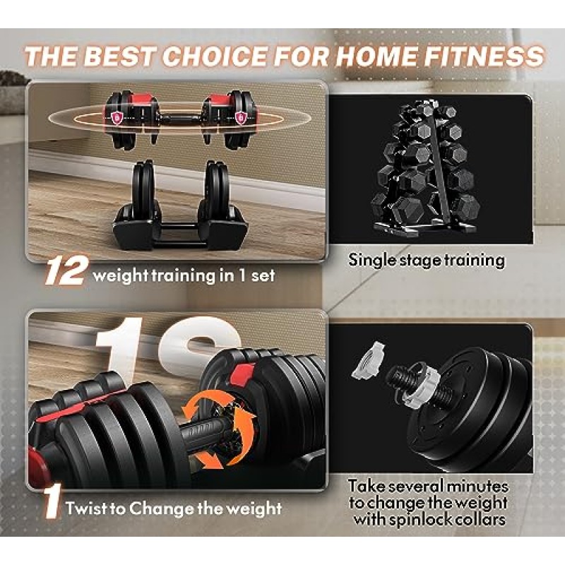 IPOW 3-in-1 조정 가능한 덤벨 세트 40lbs, 12개 무게 증가, 덤벨, 바벨, 케틀벨로 사용되는 홈 체육관용 다기능 프리 웨이트 세트, 남성 및 여성에게 적합