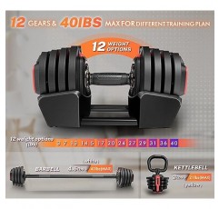 IPOW 3-in-1 조정 가능한 덤벨 세트 40lbs, 12개 무게 증가, 덤벨, 바벨, 케틀벨로 사용되는 홈 체육관용 다기능 프리 웨이트 세트, 남성 및 여성에게 적합