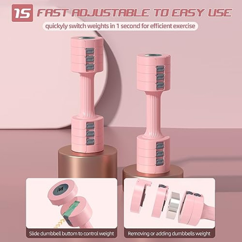 SunnySpirit 조정 가능한 무게 핑크 덤벨 세트, 여성용 프리 웨이트 세트, 한 쌍의 4lb 6lb 8lb 10lb 조정 가능한 덤벨 덤벨 남성용 2개 세트 청소년 홈 체육관 장비 근력 훈련