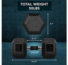 Yes4All 고무 그립에 싸인 육각 덤벨 – 미끄럼 방지 기능이 있는 핸드 웨이트 5-50 LBS 싱글
