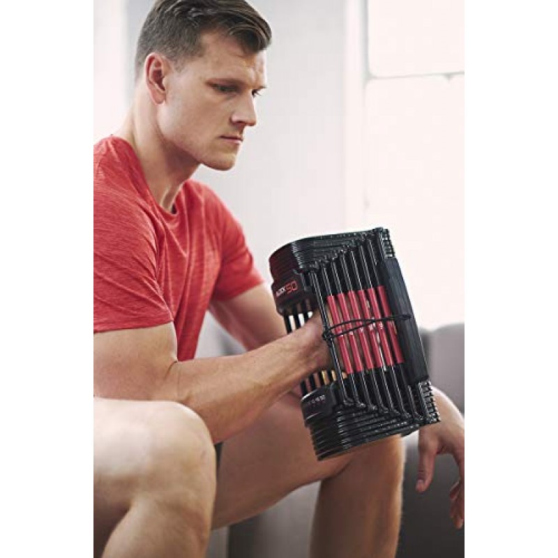 PowerBlock 50 조절식 덤벨, 쌍으로 판매, 10-50파운드 덤벨, 내구성 있는 강철 구조, 혁신적인 운동 장비, 올인원 덤벨