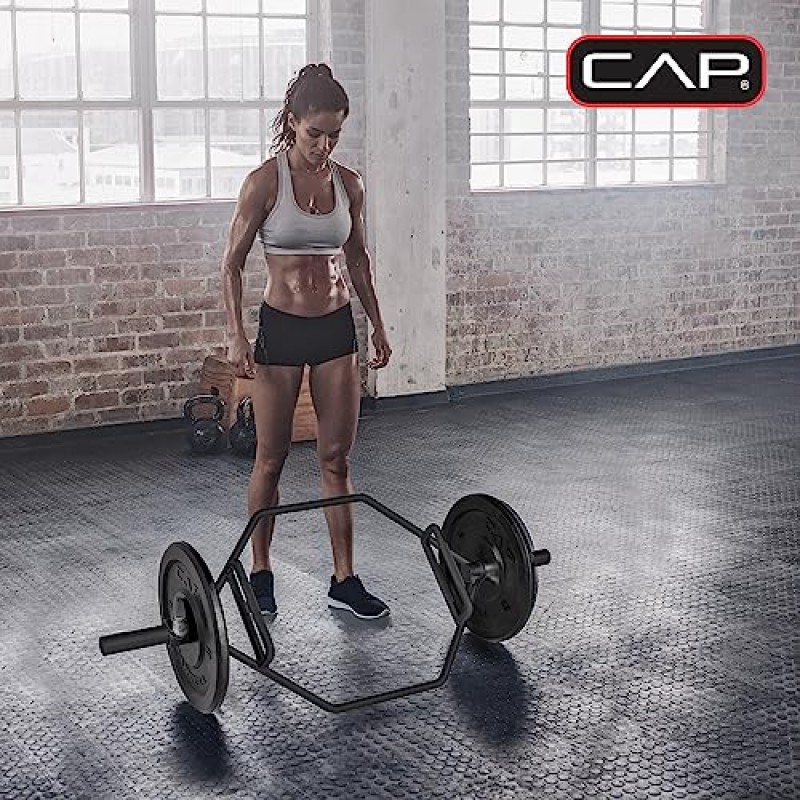 CAP 바벨 올림픽 헥스/트랩/어깨를 으쓱/콤보 그립이 있는 데드리프트 바, 블랙 - 새 버전(OBIS-89HB)