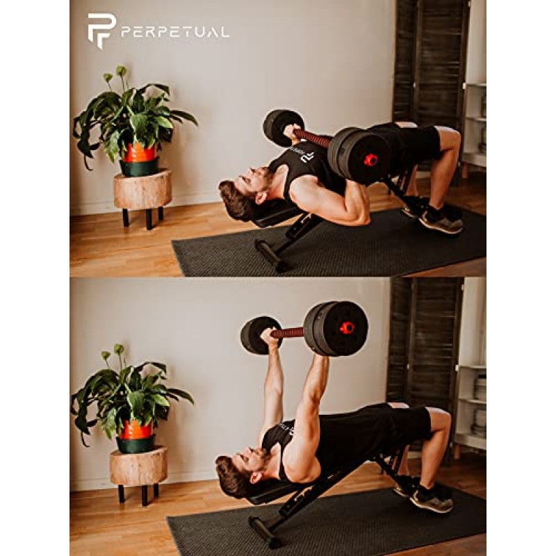 커넥팅 로드가 있는 PERPETUAL 덤벨 바벨 세트 - 조절 가능한 덤벨, 남성 및 여성용 트레이닝 세트. 신체 운동 홈 체육관