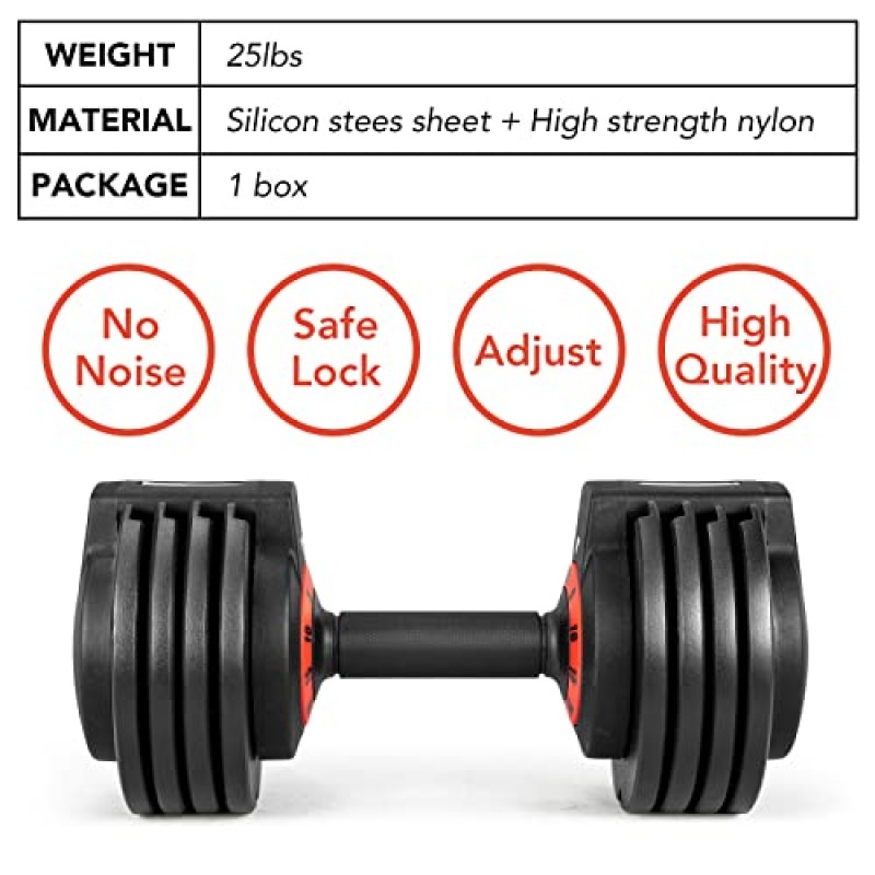 25/55 lbs 쌍 조절 가능한 덤벨 세트, 조절 가능한 무게 덤벨 세트, 미끄럼 방지 기능이 있는 남성용 및 여성용 빠른 조절 손잡이, 검정색 덤벨(트레이 포함)