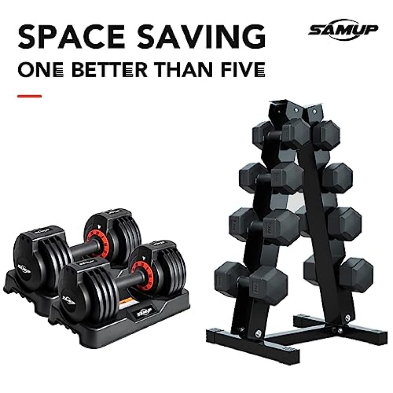 25/55 lbs 쌍 조절 가능한 덤벨 세트, 조절 가능한 무게 덤벨 세트, 미끄럼 방지 기능이 있는 남성용 및 여성용 빠른 조절 손잡이, 검정색 덤벨(트레이 포함)