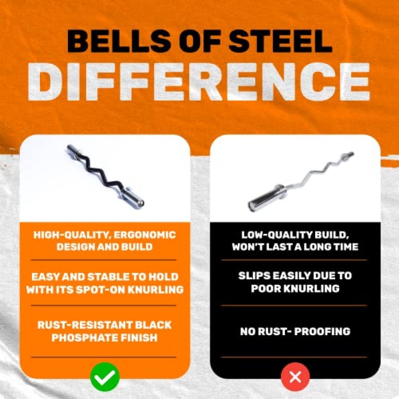 Bells of Steel 47인치 EZ 이두 컬 바 - 상업용 및 홈 체육관 - 바벨 컬 바 - 직경 28mm, 무게 300lb ~ 700lb