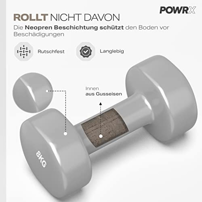 POWRX 비닐 덤벨 세트 0.5kg - 10kg | 1lbs-22lbs - 여성용 이상적인 핸드 웨이트 세트, 길이 8.6