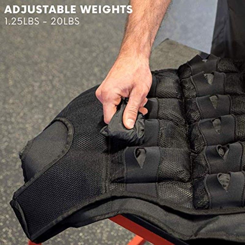 Body-Solid Tools BSTWVP20 가중 조끼, 트레이닝, 크로스핏, 심장 강화 운동용 웨이트 조끼, 1-1/4파운드에서 20파운드까지 조절 가능