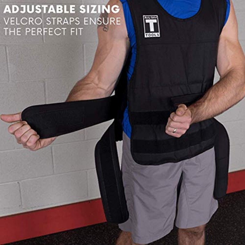 Body-Solid Tools BSTWVP20 가중 조끼, 트레이닝, 크로스핏, 심장 강화 운동용 웨이트 조끼, 1-1/4파운드에서 20파운드까지 조절 가능