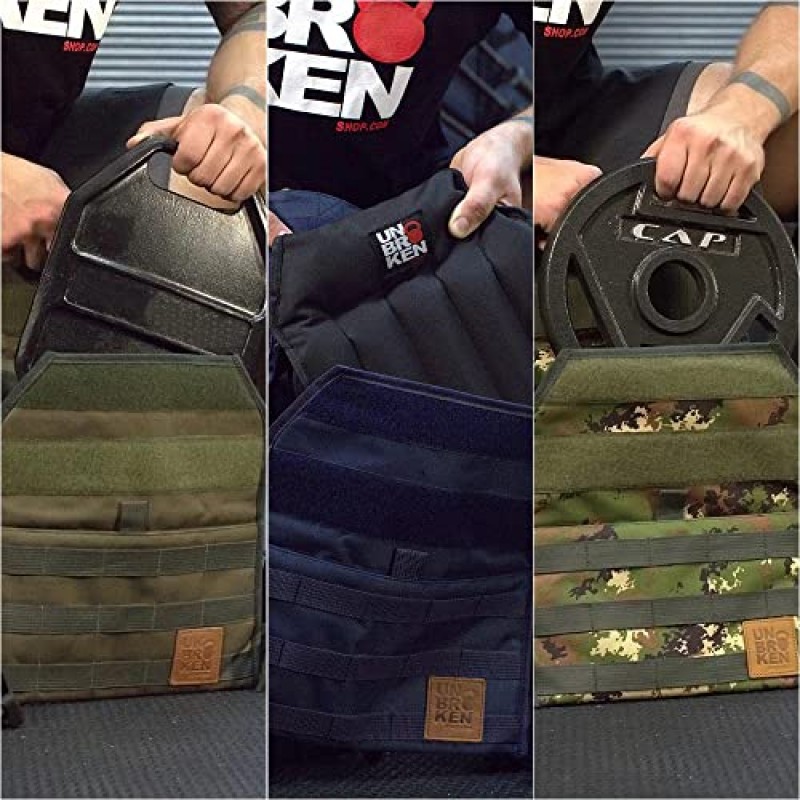 UNBROKENSHOP 조정 가능한 가중 조끼, WOD CrossFit, 근력 및 지구력 훈련 및 달리기를 위한 웨이트 플레이트 캐리어. 남성용 또는 여성용, 패치 2개 포함, 네이비 블루