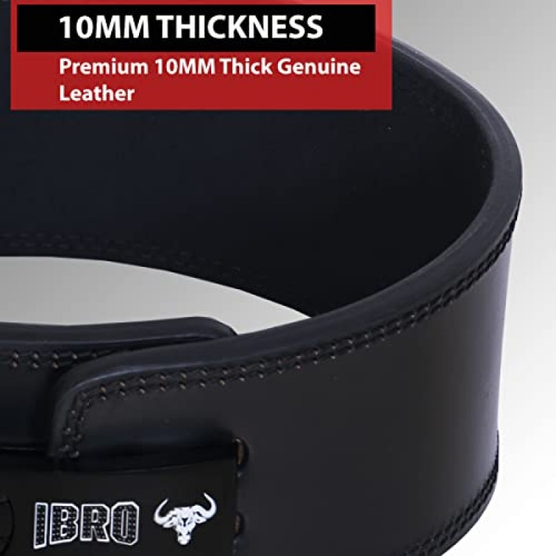 IBRO 파워 리프팅 역도 레버 또는 단일 프롱 체육관 벨트 - 8MM, 10MM 또는 13MM 익스트림 파워 헤비 듀티 100% 정품 가죽 - 스쿼트 데드리프트 보디빌딩 역도 남성 여성을 위한 IPF Strongman
