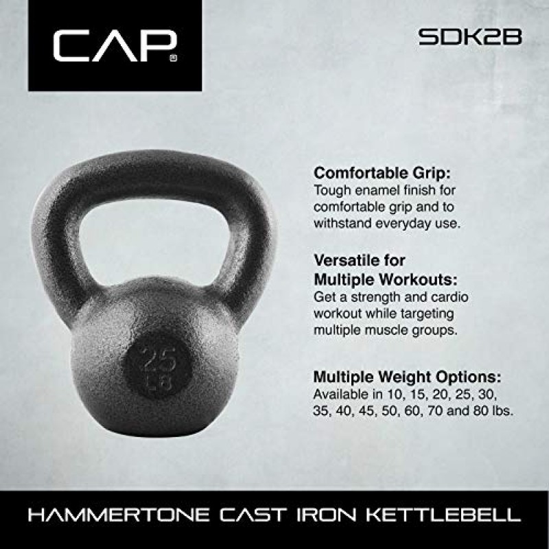 CAP 바벨 블랙 캐스트 아이언 케틀벨 싱글 또는 세트 | 10-80파운드