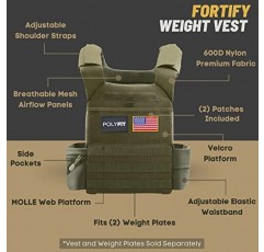POLYFIT Fortify 운동용 웨이트 조끼 - 남성 및 여성용 근력 트레이닝 가중 조끼 - 10lb, 20lb 또는 30lb 조절 가능 - 조끼 플레이트 별도 판매