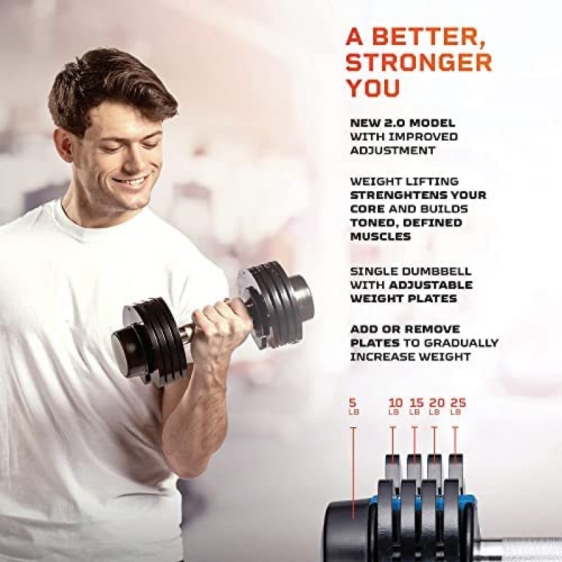 Lifepro 조절식 덤벨 25lb(5lb, 10lb, 15lb, 20lb, 25lb). 남성과 여성을 위한 5-in-1 덤벨 조절 가능한 무게. 덤벨 조절 가능한 프리 웨이트 플레이트 및 랙. 덤벨 2개 세트.