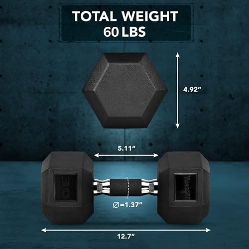 Yes4All 5-30 LBS 한 쌍의 고무로 둘러싸인 운동 및 피트니스 육각 덤벨, 근력 훈련을 위한 미끄럼 방지 기능이 있는 손 무게
