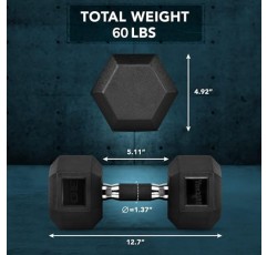 Yes4All 5-30 LBS 한 쌍의 고무로 둘러싸인 운동 및 피트니스 육각 덤벨, 근력 훈련을 위한 미끄럼 방지 기능이 있는 손 무게