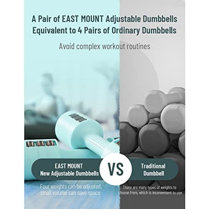 EAST MOUNT 조절 가능한 덤벨 2개 세트, 여성용 핸드 웨이트 세트, 4가지 무게 조절 2lb 3lb 4lb 5lb, 여성이 집에서 운동하기에 적합합니다.…