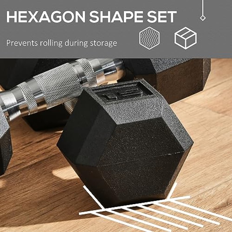 Soozier Hex Dumbbells 2개 세트, 고무 무게 운동 피트니스 덤벨, 미끄럼 방지 핸들, 안티롤, 여성용 또는 남성용 홈 체육관 운동, 2 x 15lbs