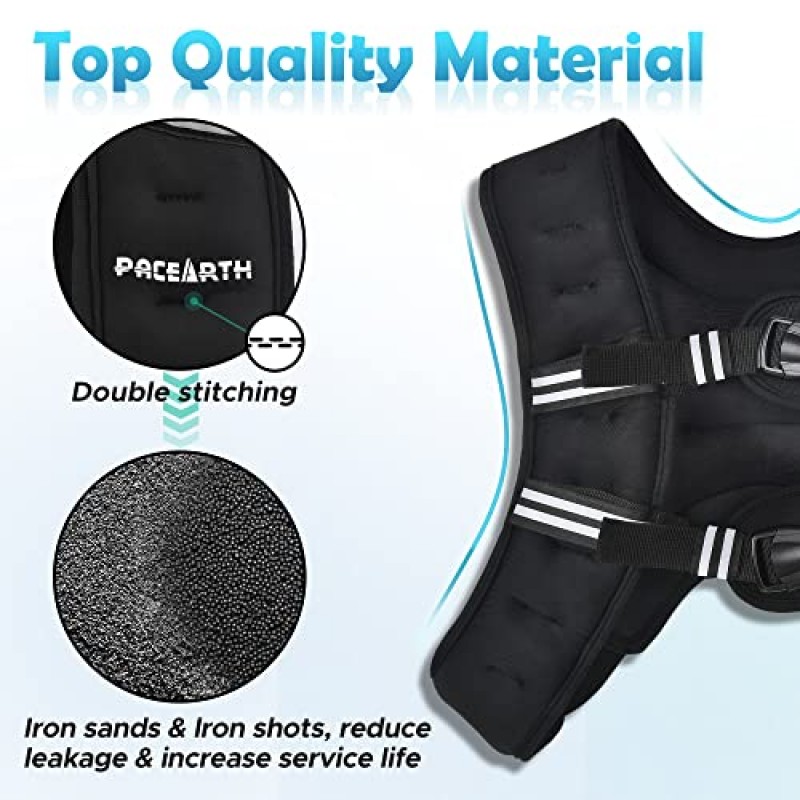 발목/손목 무게가 있는 PACEARTH 가중 조끼 반사 스트라이프가 있는 6lbs-30lbs 체중 조끼, 남성 여성을 위한 근력 훈련, 걷기, 조깅, 달리기를 위한 크기 조절 가능한 운동 장비