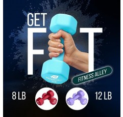 Fitness Alley 네오프렌 운동 아령 - 미끄럼 방지, 롤 방지 운동 및 피트니스 아령 콤보 - 남성 및 여성용 육각형 핸드 웨이트 - 가정 및 체육관 훈련에 이상적