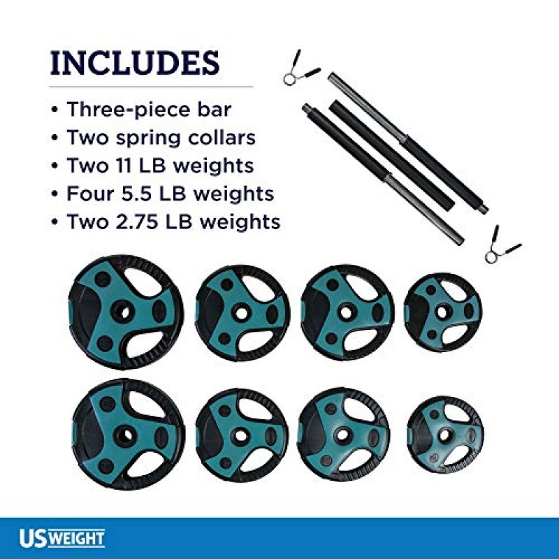 US Weight 54 LB 홈 체육관용 완벽한 바벨 웨이트 세트, 55인치 패딩 바, 운동, 리프팅 및 근육 형성을 위한 조절 가능한 웨이트