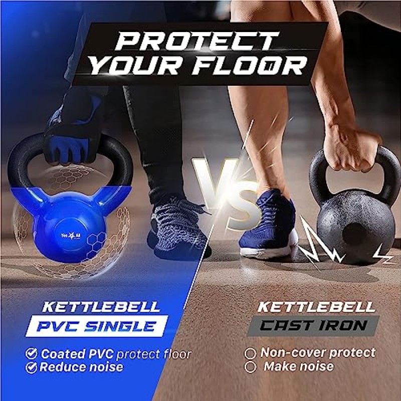 Yes4All Kettlebell 비닐 코팅 주철 – 덤벨 웨이트 운동, 전신 운동 장비 푸시업, 그립 강도 및 근력 훈련, PVC에 적합