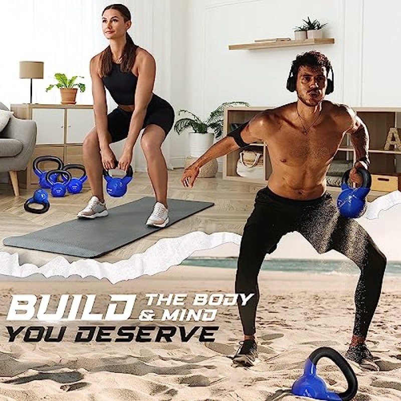 Yes4All Kettlebell 비닐 코팅 주철 – 덤벨 웨이트 운동, 전신 운동 장비 푸시업, 그립 강도 및 근력 훈련, PVC에 적합