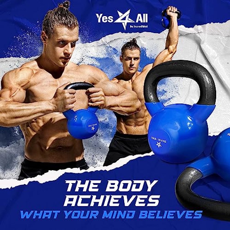 Yes4All Kettlebell 비닐 코팅 주철 – 덤벨 웨이트 운동, 전신 운동 장비 푸시업, 그립 강도 및 근력 훈련, PVC에 적합