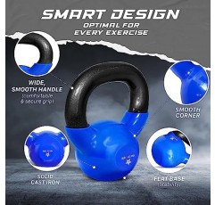 Yes4All Kettlebell 비닐 코팅 주철 – 덤벨 웨이트 운동, 전신 운동 장비 푸시업, 그립 강도 및 근력 훈련, PVC에 적합
