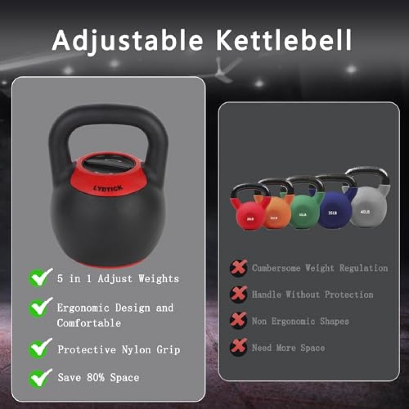 LYDTICK 5 In 1 조정 가능한 Kettlebell 40LB Kettlebells 근력 훈련용 무게 세트 홈 체육관 운동 장비