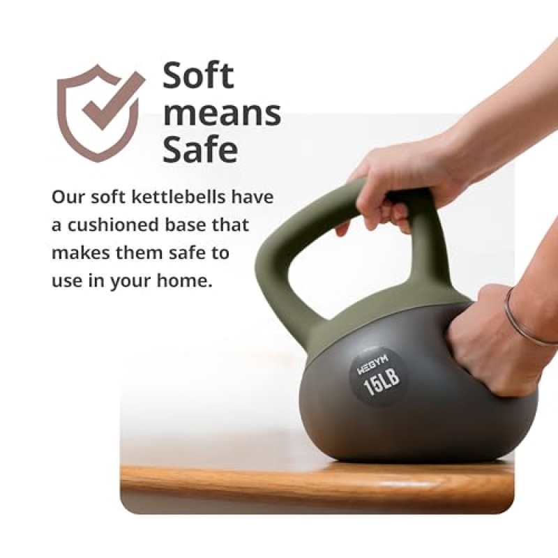 WEGYM 3 피스 소프트 Kettlebell 세트 헤비 듀티 스틸 샌드 Kettlebells 10lb 15lb 20lb 역도, 충격 방지 무게, 근력 및 코어 훈련 홈 체육관